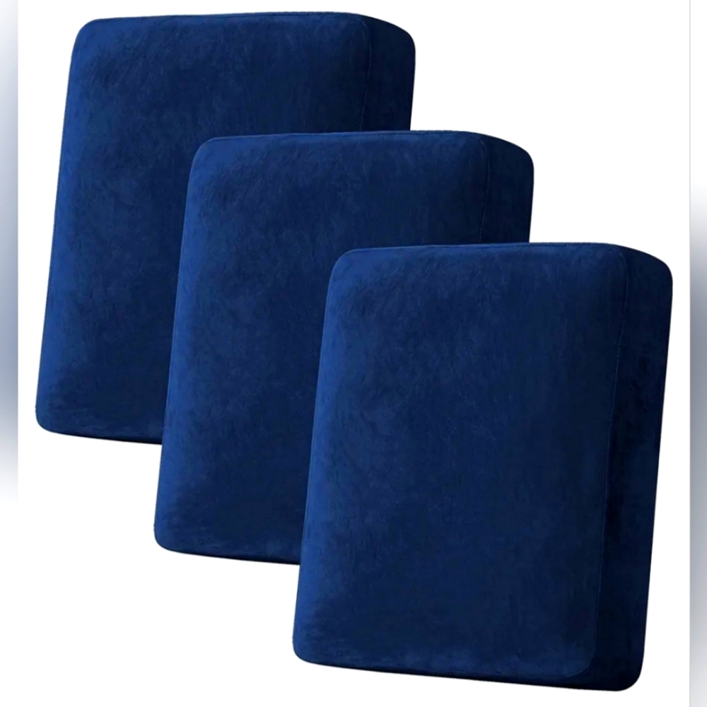 NEW H.VERSAILTEX Velvet Stretch Couch Cushion Cover 3 Piece Navy